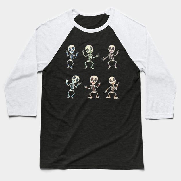 Colorful Skeleton Day of the Dead Candy Skeleton Pack Baseball T-Shirt by Scriptnbones